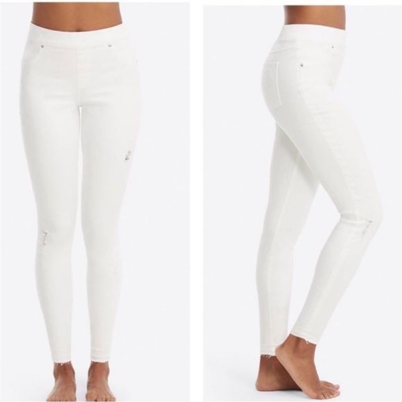 Spanx White Distressed Skinny Jeans Raw Hem Sz S - Picture 10 of 10